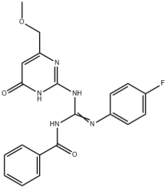 N-[(Z)-[(4-fluorophenyl)amino]{[6-(methoxymethyl)-4-oxo-1,4-dihydropyrimidin-2-yl]amino}methylidene]benzamide Struktur