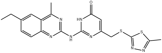 2-[(6-ethyl-4-methylquinazolin-2-yl)amino]-6-{[(5-methyl-1,3,4-thiadiazol-2-yl)sulfanyl]methyl}pyrimidin-4(3H)-one,669749-40-0,结构式