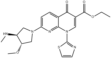ethyl 7-((3S,4S)-3-methoxy-4-(methylamino)pyrrolidin-1-yl)-4-oxo-1-(thiazol-2-yl)-1,4-dihydro-1,8-naphthyridine-3-carboxylate Structure