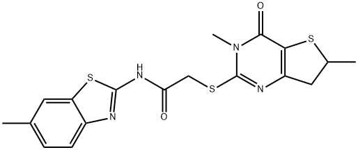 N-(6-Methyl-2-benzothiazolyl)-2-[(3,4,6,7-tetrahydro-3,6-dimethyl-4-oxothieno[3,2-d]pyrimidin-2-yl)thio]-acetamide 结构式