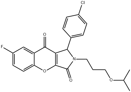 1-(4-chlorophenyl)-7-fluoro-2-(3-isopropoxypropyl)-1,2-dihydrochromeno[2,3-c]pyrrole-3,9-dione Struktur