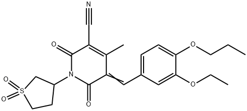 1-(1,1-dioxidotetrahydro-3-thienyl)-5-(3-ethoxy-4-propoxybenzylidene)-4-methyl-2,6-dioxo-1,2,5,6-tetrahydro-3-pyridinecarbonitrile Struktur