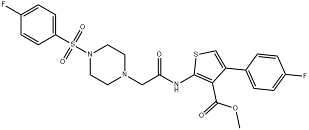 methyl 4-(4-fluorophenyl)-2-(2-(4-((4-fluorophenyl)sulfonyl)piperazin-1-yl)acetamido)thiophene-3-carboxylate Struktur