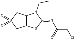 (E)-2-chloro-N-(3-ethyl-5,5-dioxidotetrahydrothieno[3,4-d]thiazol-2(3H)-ylidene)acetamide Struktur