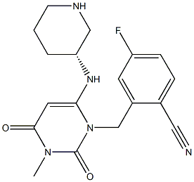 (R)-4-fluoro-2-((3-methyl-2,4-dioxo-6-(piperidin-3-ylamino)-3,4-dihydropyrimidin-1(2H)-yl)methyl)benzonitrile Structure