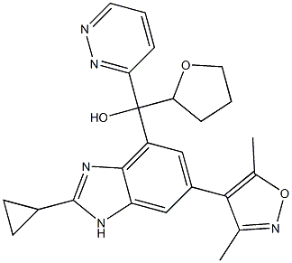 (2-cyclopropyl-6-(3,5-dimethylisoxazol-4-yl)-1H-benzo[d]imidazol-4-yl)(pyridazin-3-yl)(tetrahydrofuran-2-yl)methanol Structure