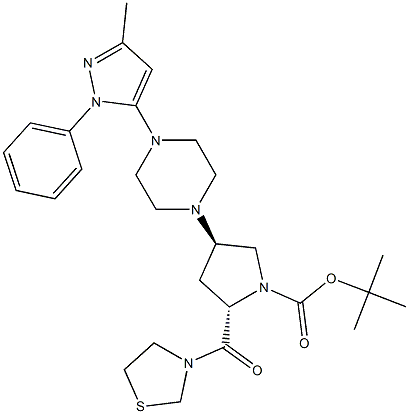 (2S,4R)-tert-butyl 4-(4-(3-methyl-1-phenyl-1H-pyrazol-5-yl)piperazin-1-yl)-2-(thiazolidine-3-carbonyl)pyrrolidine-1-carboxylate Structure