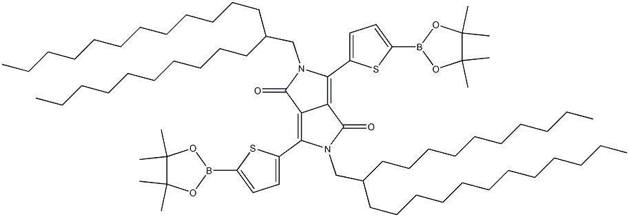 2,5-Bis-(2-decyl-tetradecyl)-3,6-bis-[5-(4,4,5,5-tetramethyl-[1,3,2]dioxaborolan-2-yl)-thiophen-2-yl]-2,5-dihydro-pyrrolo[3,4-c]pyrrole-1,4-dione 化学構造式
