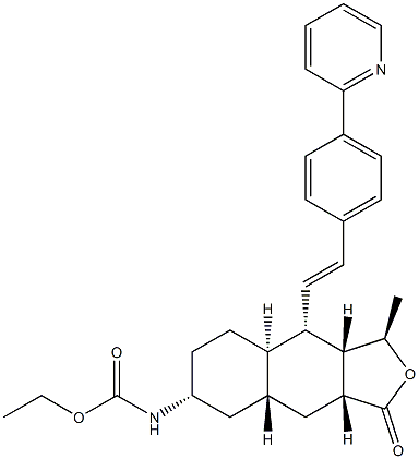 ethyl ((1R,3aR,4aR,6R,8aR,9S,9aS)-1-methyl-3-oxo-9-((E)-4-(pyridin-2-yl)styryl)dodecahydronaphtho[2,3-c]furan-6-yl)carbamate Struktur