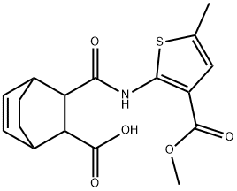 3-((3-(methoxycarbonyl)-5-methylthiophen-2-yl)carbamoyl)bicyclo[2.2.2]oct-5-ene-2-carboxylic acid Struktur