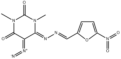 (Z)-5-diazo-1,3-dimethyl-6-((E)-((5-nitrofuran-2-yl)methylene)hydrazono)dihydropyrimidine-2,4(1H,3H)-dione Structure