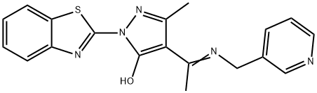 (Z)-1-(benzo[d]thiazol-2-yl)-3-methyl-4-(1-((pyridin-3-ylmethyl)imino)ethyl)-1H-pyrazol-5-ol Struktur