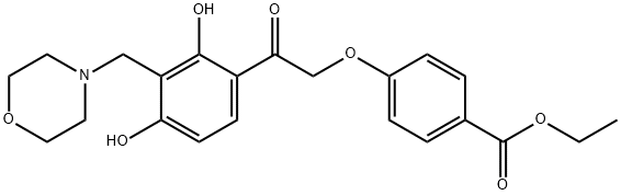 ethyl 4-{2-[2,4-dihydroxy-3-(morpholin-4-ylmethyl)phenyl]-2-oxoethoxy}benzoate Struktur