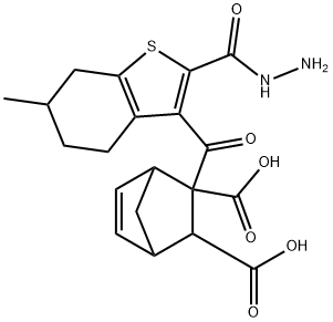3-(2-(6-methyl-4,5,6,7-tetrahydrobenzo[b]thiophene-3-carbonyl)hydrazinecarbonyl)bicyclo[2.2.1]hept-5-ene-2-carboxylic acid Struktur