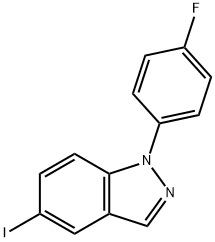 1-(4-フルオロフェニル)-5-ヨード-1H-インダゾール 化学構造式