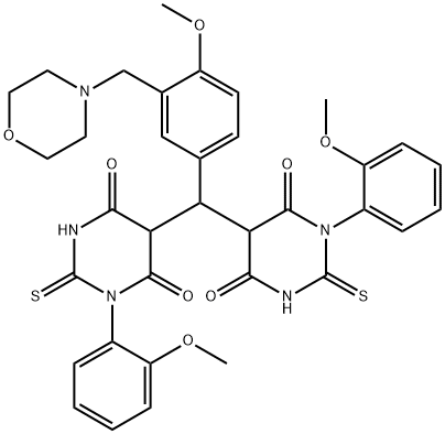 6-hydroxy-5-((6-hydroxy-1-(2-methoxyphenyl)-4-oxo-2-thioxo-1,2,3,4-tetrahydropyrimidin-5-yl)(4-methoxy-3-(morpholinomethyl)phenyl)methyl)-3-(2-methoxyphenyl)-2-thioxo-2,3-dihydropyrimidin-4(1H)-one Structure