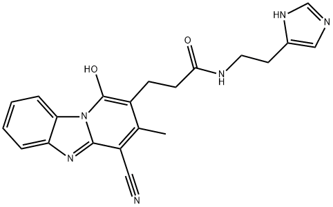 N-(2-(1H-imidazol-5-yl)ethyl)-3-(4-cyano-1-hydroxy-3-methylbenzo[4,5]imidazo[1,2-a]pyridin-2-yl)propanamide Structure