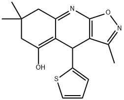 3,7,7-trimethyl-4-(thiophen-2-yl)-4,6,7,8-tetrahydroisoxazolo[5,4-b]quinolin-5-ol Structure