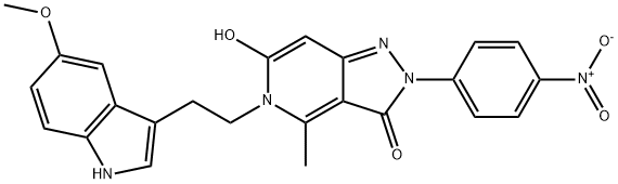 6-hydroxy-5-(2-(5-methoxy-1H-indol-3-yl)ethyl)-4-methyl-2-(4-nitrophenyl)-2H-pyrazolo[4,3-c]pyridin-3(5H)-one Structure