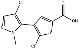2-Thiophenecarboxylic acid, 5-chloro-4-(4-chloro-1-methyl-1H-pyrazol-5-yl)- Structure