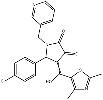(E)-5-(4-chlorophenyl)-4-((2,4-dimethylthiazol-5-yl)(hydroxy)methylene)-1-(pyridin-3-ylmethyl)pyrrolidine-2,3-dione Structure