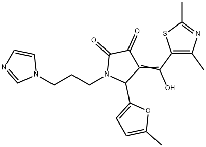 (E)-1-(3-(1H-imidazol-1-yl)propyl)-4-((2,4-dimethylthiazol-5-yl)(hydroxy)methylene)-5-(5-methylfuran-2-yl)pyrrolidine-2,3-dione Struktur