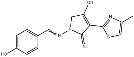 (E)-1-((4-hydroxybenzylidene)amino)-5-imino-4-(4-methylthiazol-2-yl)-2,5-dihydro-1H-pyrrol-3-ol Struktur
