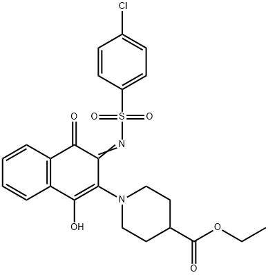 (Z)-ethyl 1-(3-(((4-chlorophenyl)sulfonyl)imino)-1-hydroxy-4-oxo-3,4-dihydronaphthalen-2-yl)piperidine-4-carboxylate Structure