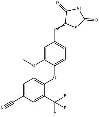 4-[4-[(Z)-(2,4-二氧-1,3-噻唑-5-亚基甲基)-2-甲氧基苯氧 基]-3-(三氟甲基)苯甲腈, 1055361-35-7, 结构式