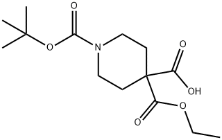 1-(tert-butoxycarbonyl)-4-(ethoxycarbonyl)piperidine-4-carboxylic acid Struktur