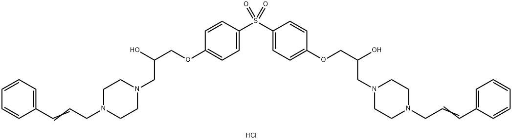(E)-3,3'-((sulfonylbis(4,1-phenylene))bis(oxy))bis(1-(4-cinnamylpiperazin-1-yl)propan-2-ol) tetrahydrochloride Struktur