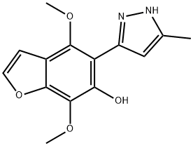 4,7-dimethoxy-5-(5-methyl-1H-pyrazol-3-yl)benzofuran-6-ol Struktur