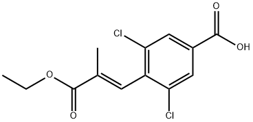 (E)-3,5-ジクロロ-4-(3-エトキシ-2-メチル-3-オキソプロプ-1-エン-1-イル)安息香酸 化学構造式