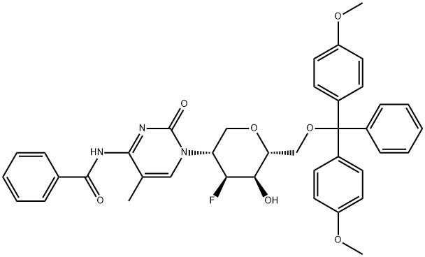 N-(1-((3R,4S,5R,6R)-6-((Bis(4-methoxyphenyl)(phenyl)methoxy)methyl)-4-fluoro-5-hydroxytetrahydro-2H-pyran-3-yl)-5-methyl-2-oxo-1,2-dihydropyrimidin-4-yl)benzamide Structure