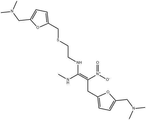 (E)-3-(5-((dimethylamino)methyl)furan-2-yl)-N-(2-(((5-((dimethylamino)methyl)furan-2-yl)methyl)thio)ethyl)-N-methyl-2-nitroprop-1-ene-1,1-diamine Struktur