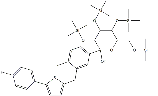 2-{3-[5-(4-Fluoro-phenyl)-thiophen-2-ylmethyl]-4-methyl-phenyl}-3,4,5-tris-trimethylsilanyloxy-6-trimethylsilanyloxymethyl-tetrahydro-pyran-2-ol Structure