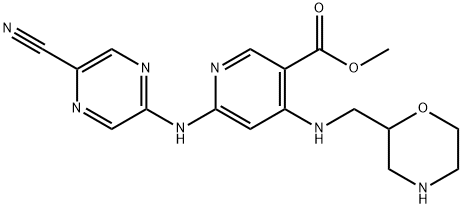 Methyl 6-((5-cyanopyrazin-2-yl)amino)-4-((morpholin-2-ylmethyl)amino)nicotinate 结构式