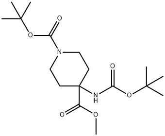 1,4-PIPERIDINEDICARBOXYLIC ACID, 4-[[(1,1-DIMETHYLETHOXY)CARBONYL]AMINO]-, 1-(1,1-DIMETHYLETHYL) 4-METHYL ESTER Struktur