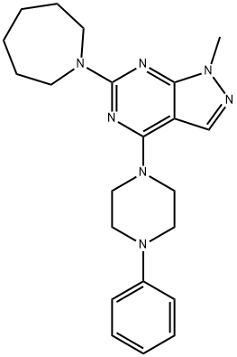 6-(azepan-1-yl)-1-methyl-4-(4-phenylpiperazin-1-yl)-1H-pyrazolo[3,4-d]pyrimidine,1144490-21-0,结构式