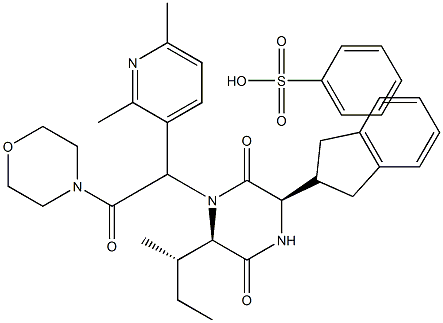 (3R,6R)-3-(2,3-dihydro-1H-inden-2-yl)-1-[(1R)-1-(2,6-dimethyl-3-pyridinyl)-2-(4-morpholinyl)-2-oxoethyl]-6-[(1S)-1-methylpropyl]-2,5-piperazinedione benzenesulfonic acid, 1159097-48-9, 结构式