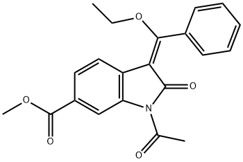(3E)-1-アセチル-3-(エトキシフェニルメチレン)-2,3-ジヒドロ-2-オキソ-1H-インドール-6-カルボン酸メチルエステル 化学構造式