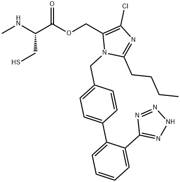 (R)-(1-((2'-(1H-四唑-5-基)联苯-4-基)甲基)-2-丁基-4-氯-1H-咪唑-5-基)甲基-3-巯基-2-(甲基氨基)丙 结构式