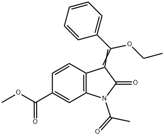 1-乙酰基-3-(乙氧基苯基亚甲基)-2,3-二氢-2-氧代-1H-吲哚-6-羧酸甲酯 结构式