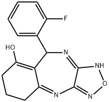 9-(2-fluorophenyl)-6,7,9,10-tetrahydro-5H-benzo[e][1,2,5]oxadiazolo[3,4-b][1,4]diazepin-8-ol Struktur