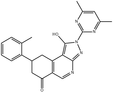 2-(4,6-dimethylpyrimidin-2-yl)-1-hydroxy-8-(o-tolyl)-8,9-dihydro-2H-pyrazolo[3,4-c]isoquinolin-6(7H)-one Structure