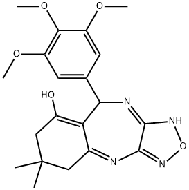 6,6-dimethyl-9-(3,4,5-trimethoxyphenyl)-6,7,9,10-tetrahydro-5H-benzo[e][1,2,5]oxadiazolo[3,4-b][1,4]diazepin-8-ol Struktur