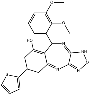 9-(2,3-dimethoxyphenyl)-6-(thiophen-2-yl)-6,7,9,10-tetrahydro-5H-benzo[e][1,2,5]oxadiazolo[3,4-b][1,4]diazepin-8-ol Struktur