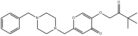 2-[(4-benzylpiperazin-1-yl)methyl]-5-(3,3-dimethyl-2-oxobutoxy)-4H-pyran-4-one Struktur