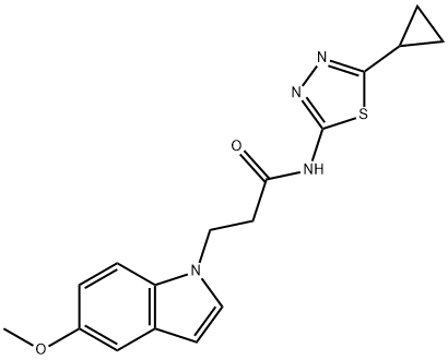N-[(2E)-5-cyclopropyl-1,3,4-thiadiazol-2(3H)-ylidene]-3-(5-methoxy-1H-indol-1-yl)propanamide Struktur