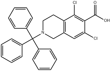 5,7-dichloro-2-trityl-1,2,3,4-tetrahydroisoquinoline-6-carboxylic acid 化学構造式